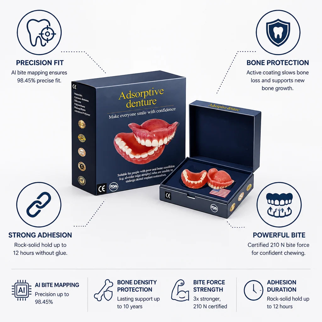 Dentures Custom Fit Adhesive-Free Hold Up to 12 Hours