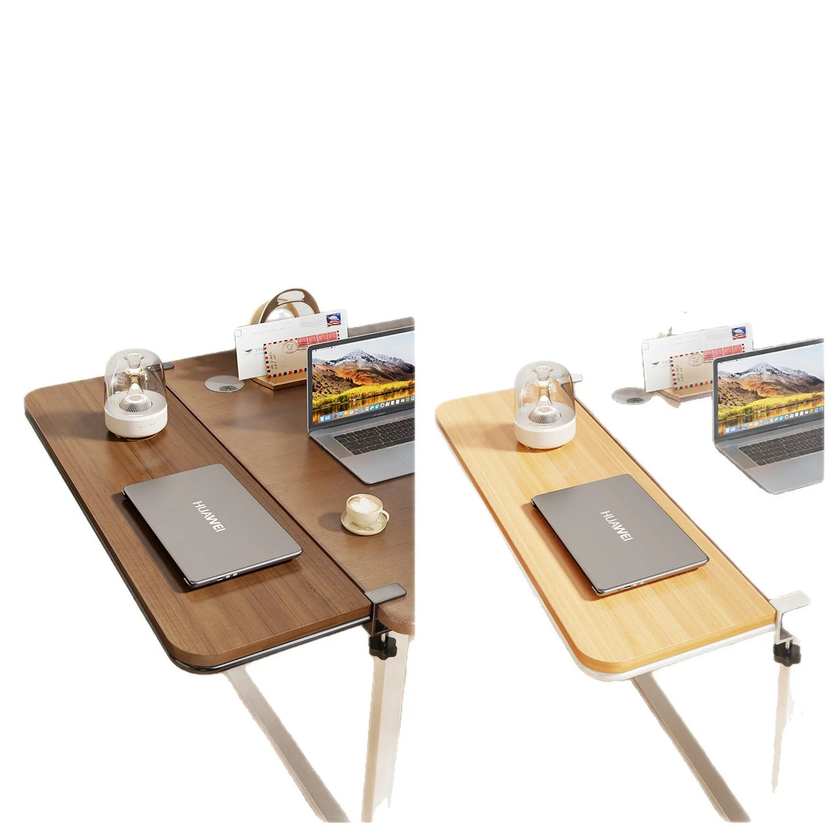 Desk Extension Shelf Bamboo Clamp-On Adjustable No-Drill Mount