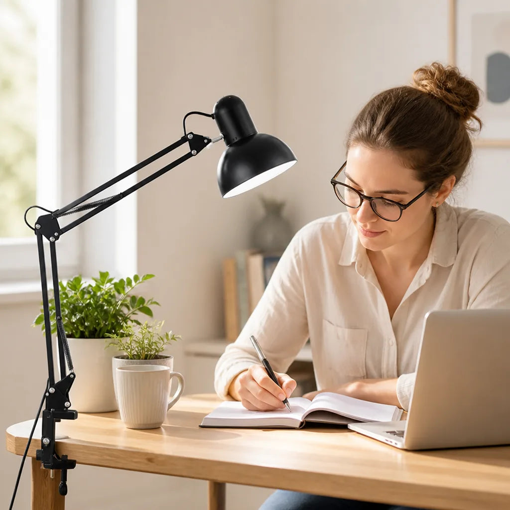 Desk Lamp Adjustable Arm Space-Saving Clamp