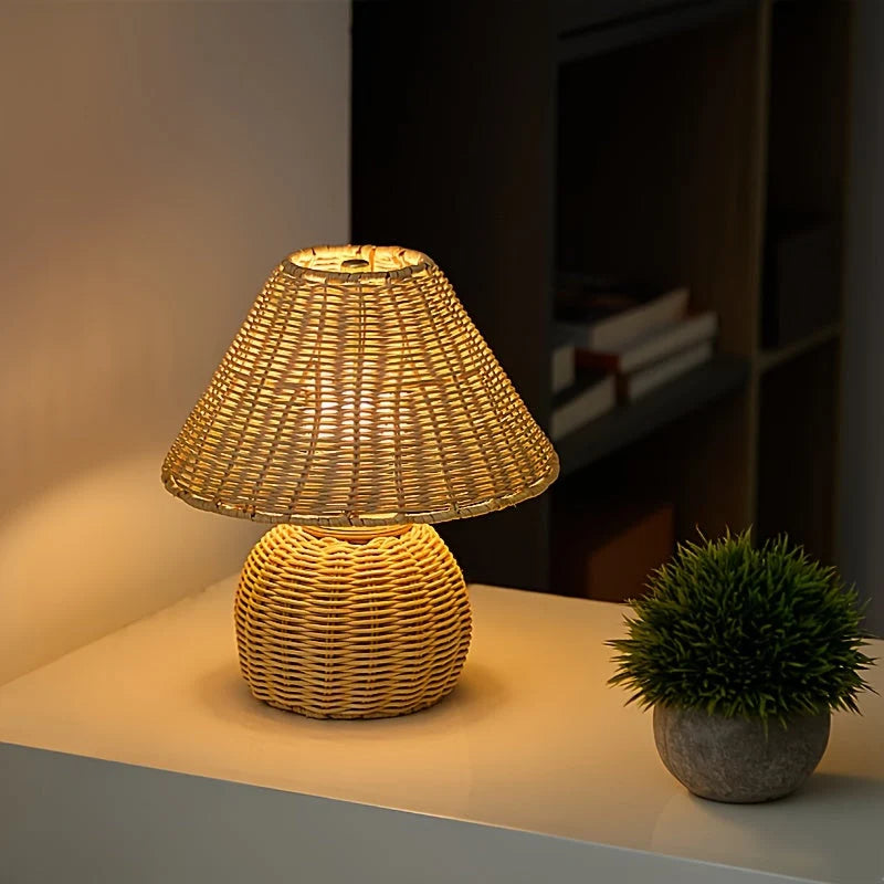 Desk Lamp Handwoven Bamboo USB Powered Shadow Patterns