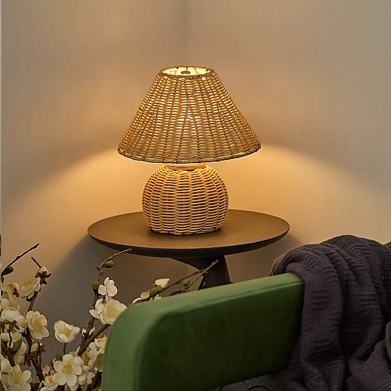 Desk Lamp Handwoven Bamboo USB Powered Shadow Patterns