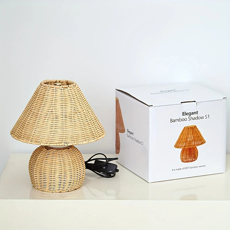 Desk Lamp Handwoven Bamboo USB Powered Shadow Patterns
