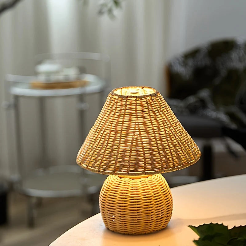 Desk Lamp Handwoven Bamboo USB Powered Shadow Patterns