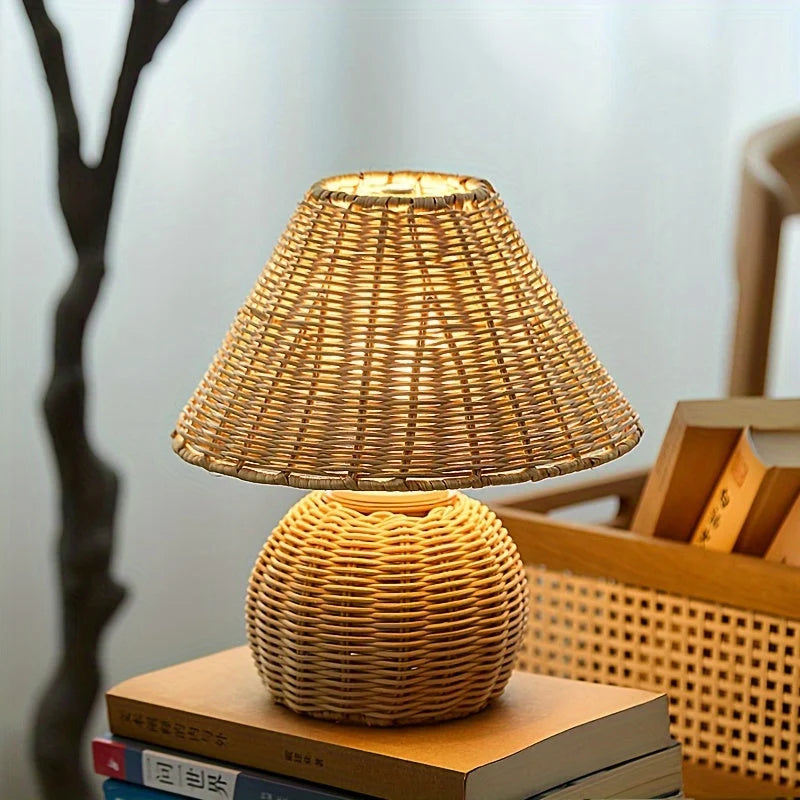 Desk Lamp Handwoven Bamboo USB Powered Shadow Patterns