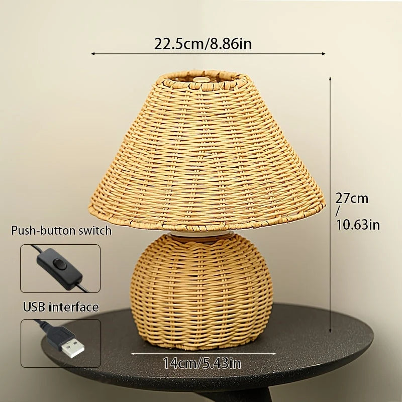 Desk Lamp Handwoven Bamboo USB Powered Shadow Patterns