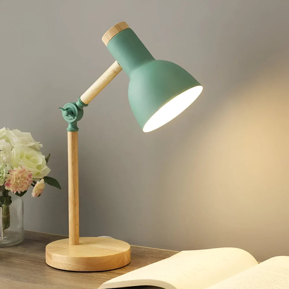 Desk Lamp Solid Wood Adjustable Arm Weighted Base