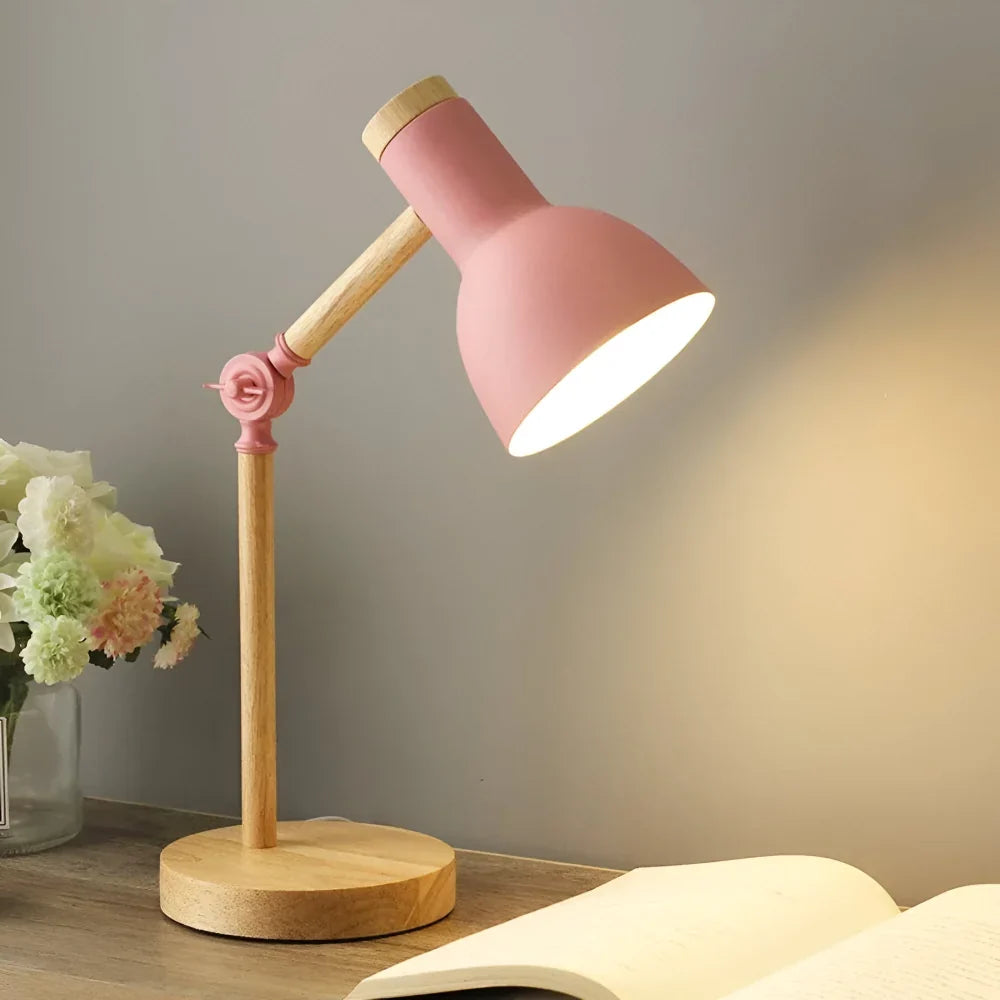 Desk Lamp Solid Wood Adjustable Arm Weighted Base