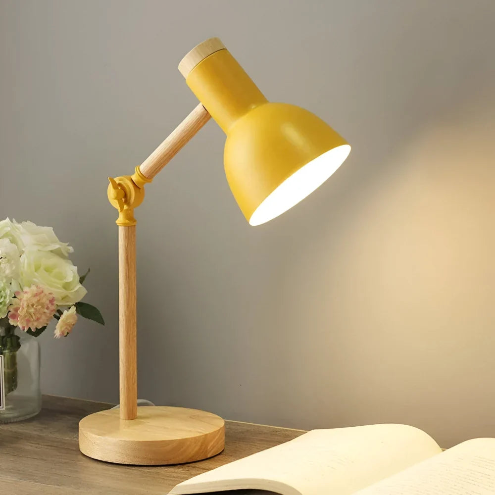 Desk Lamp Solid Wood Adjustable Arm Weighted Base