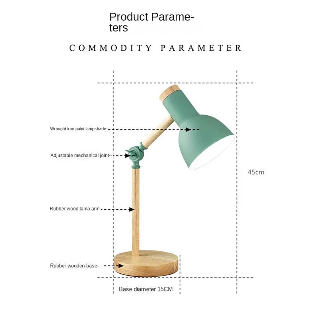 Desk Lamp Solid Wood Adjustable Joints Warm Light
