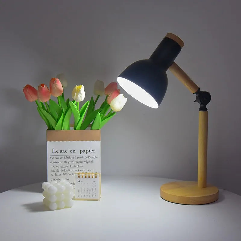 Desk Lamp Solid Wood Adjustable Joints Warm Light