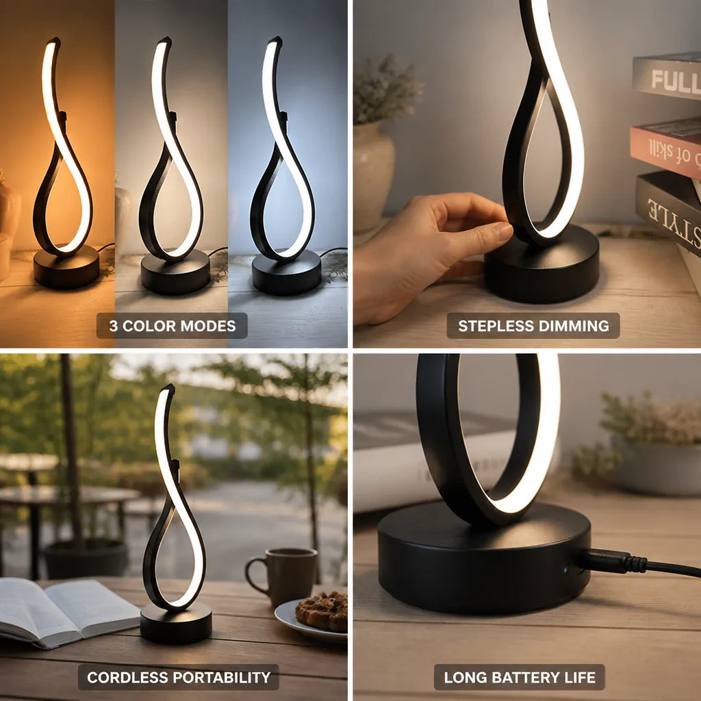 Desk Lamp Stepless Dimming & 3 Color Modes Cordless Rechargeable