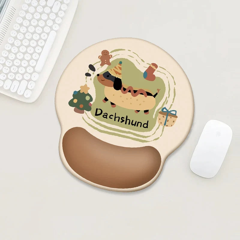 Desk Mat Dachshund Illustration Wrist Rest & Non-Slip Base