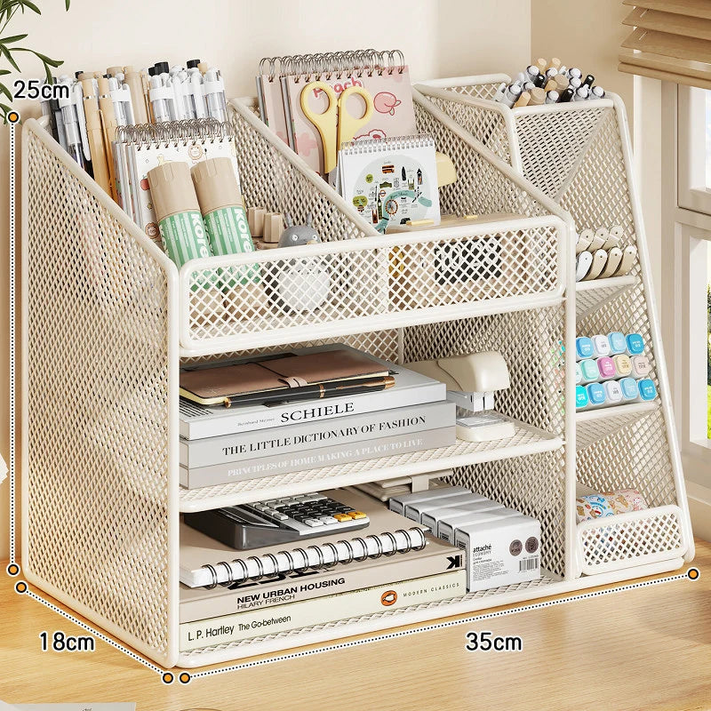 Desk Organizer Metal Mesh Angled Compartments Non-Slip Base