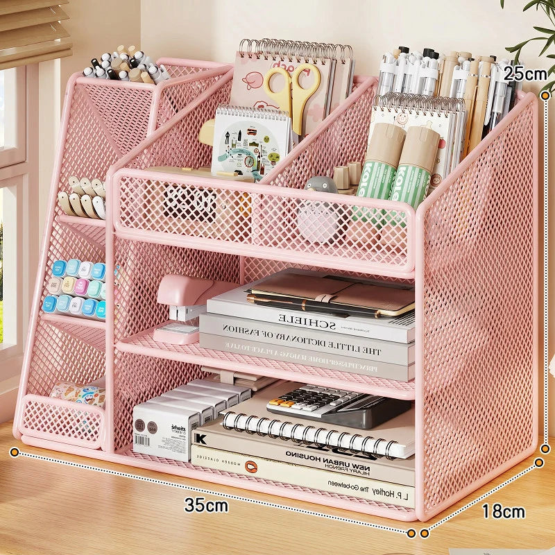 Desk Organizer Metal Mesh Angled Compartments Non-Slip Base
