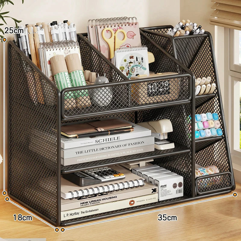 Desk Organizer Metal Mesh Angled Compartments Non-Slip Base