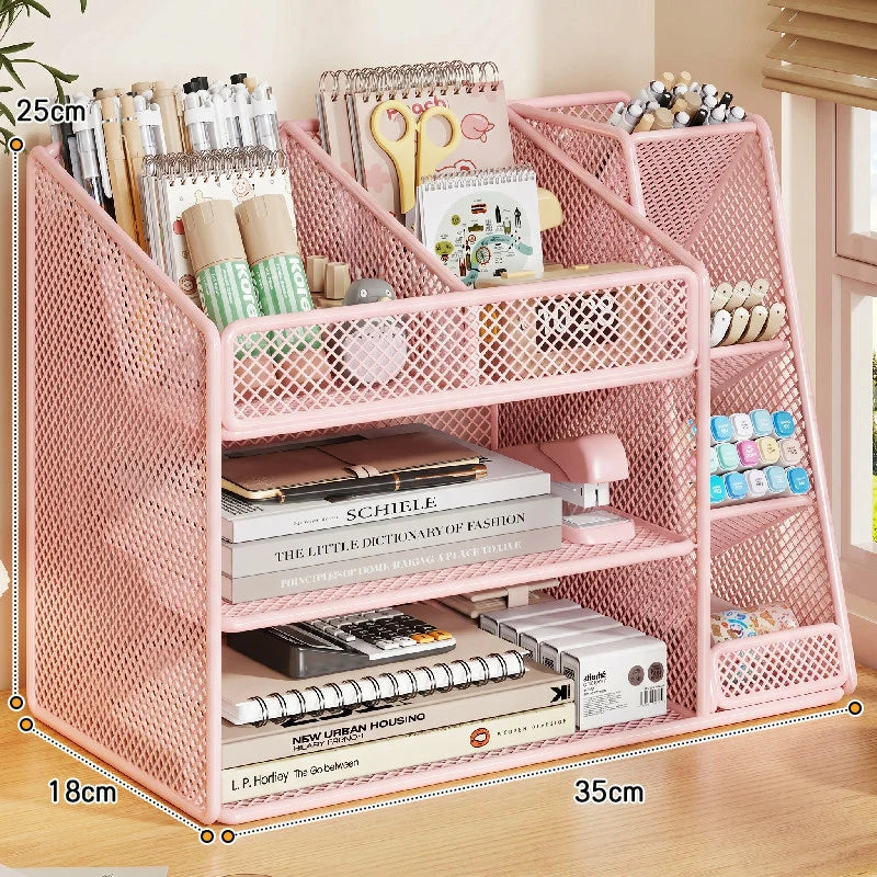 Desk Organizer Metal Mesh Multi-Compartment Non-Slip Base