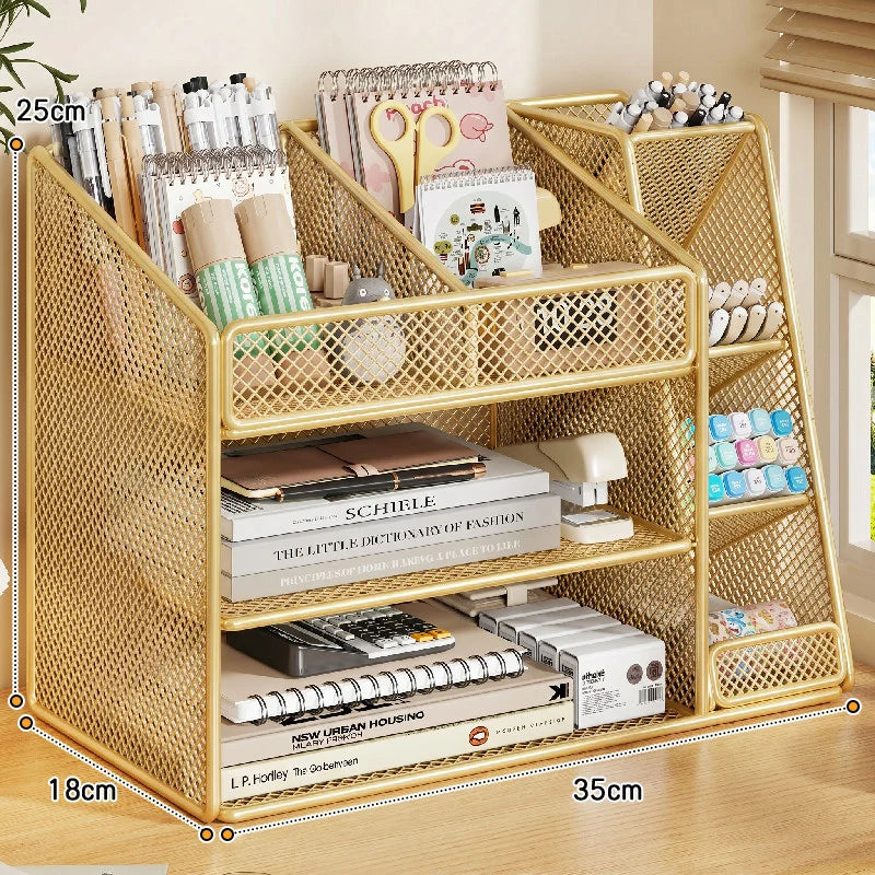Desk Organizer Metal Mesh Multi-Compartment Non-Slip Base