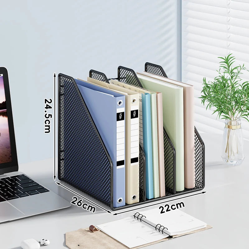Desktop File Organizer Metal Mesh Vertical Compartments Non-Slip Base