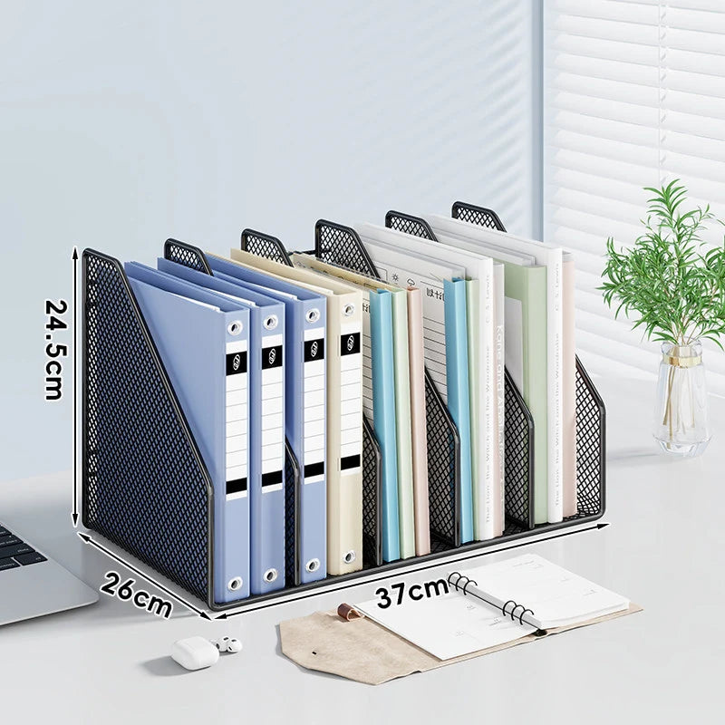 Desktop File Organizer Metal Mesh Vertical Compartments Non-Slip Base