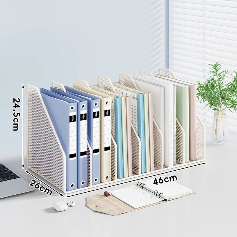 Desktop File Organizer Metal Mesh Vertical Compartments Non-Slip Base