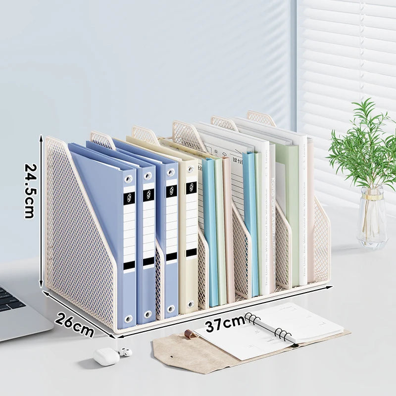 Desktop File Organizer Metal Mesh Vertical Compartments Non-Slip Base
