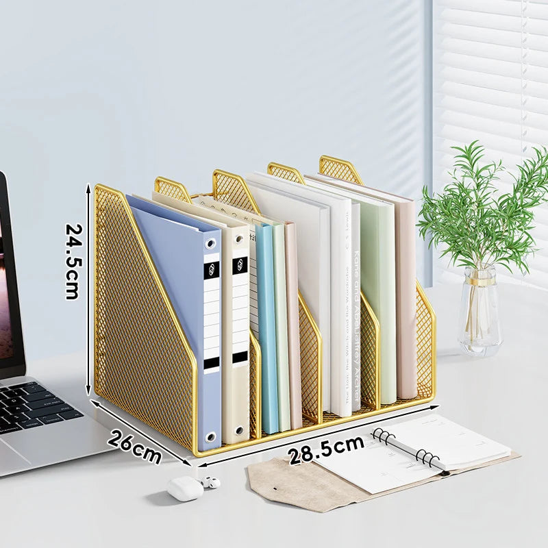 Desktop File Organizer Metal Mesh Vertical Compartments Non-Slip Base