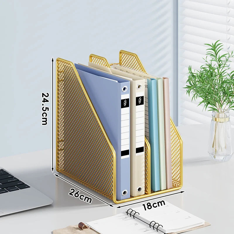 Desktop File Organizer Metal Mesh Vertical Compartments Non-Slip Base