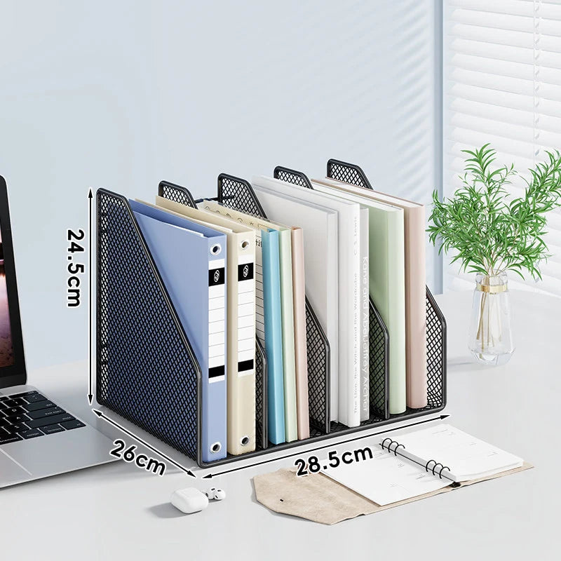 Desktop File Organizer Metal Mesh Vertical Compartments Non-Slip Base