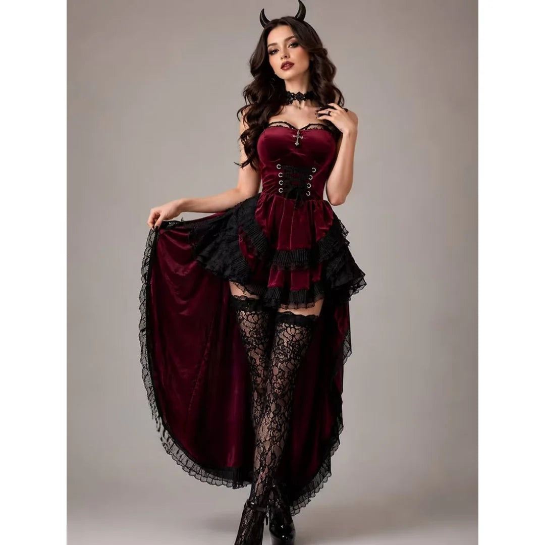 Devil Costume Gothic Lace Four-Piece Layered Skirt