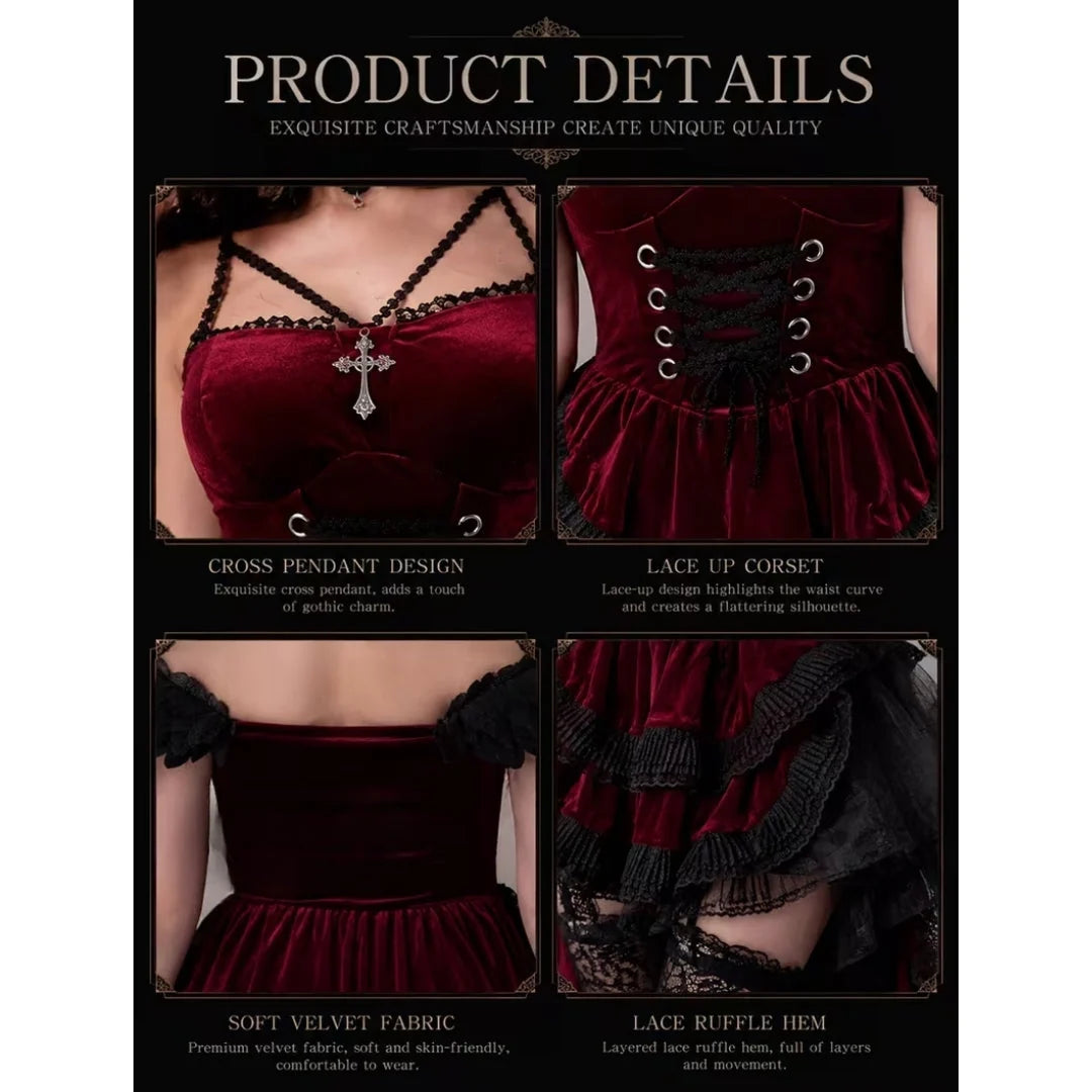 Devil Costume Gothic Lace Four-Piece Layered Skirt
