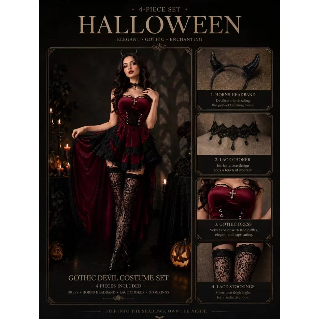 Devil Costume Gothic Lace Four-Piece Layered Skirt