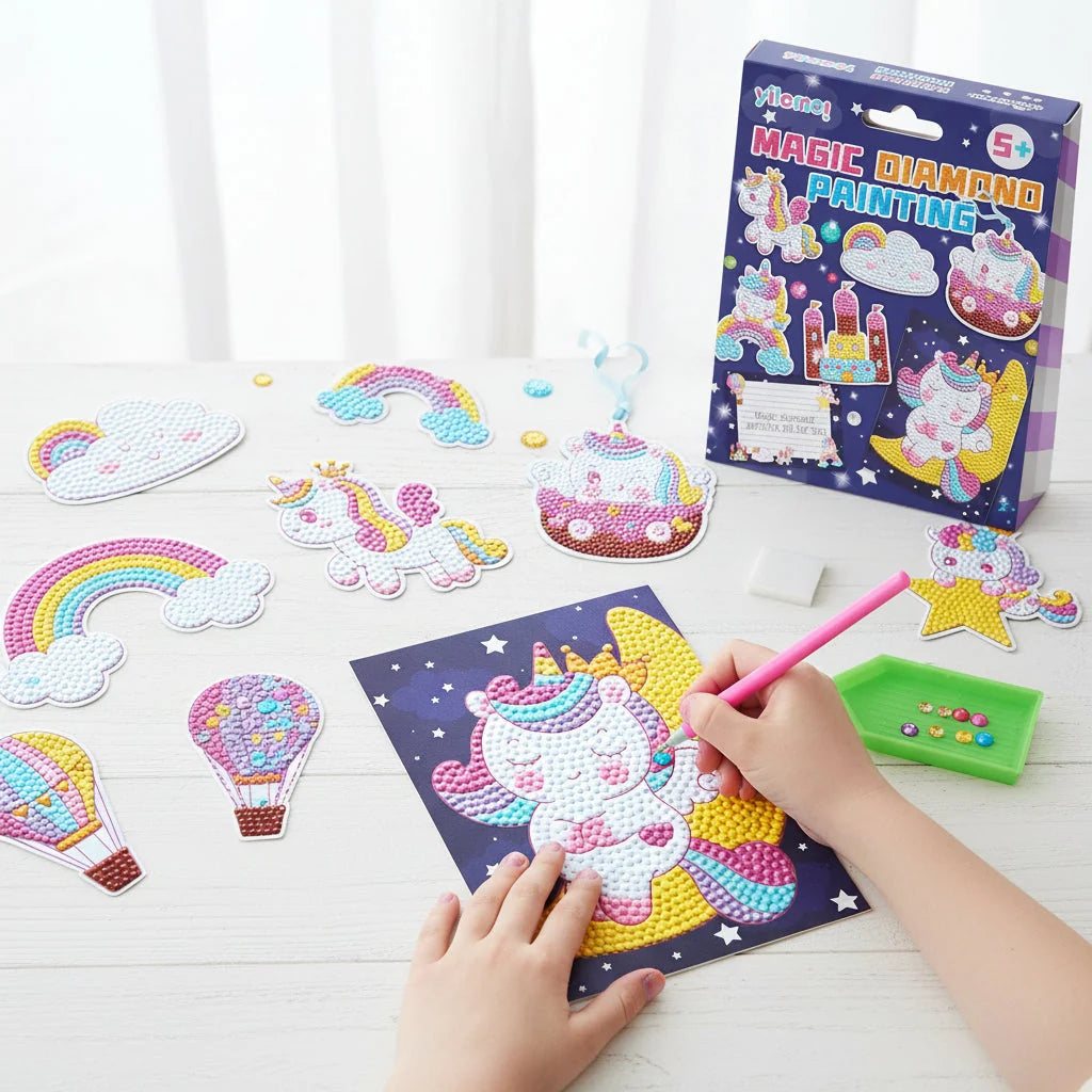 Diamond Painting Kit Unicorn & Dinosaur Numbered Canvas Set