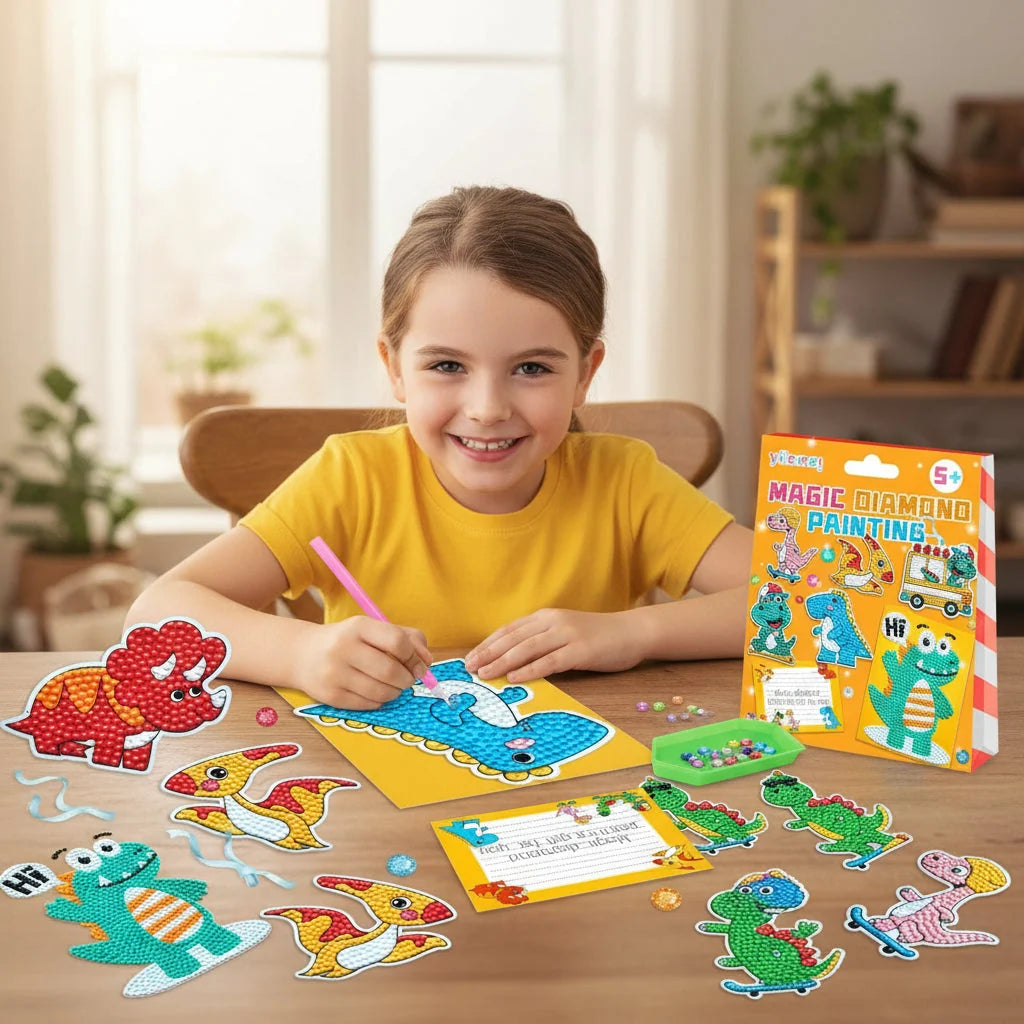 Diamond Painting Kit Unicorn & Dinosaur Numbered Canvas Set