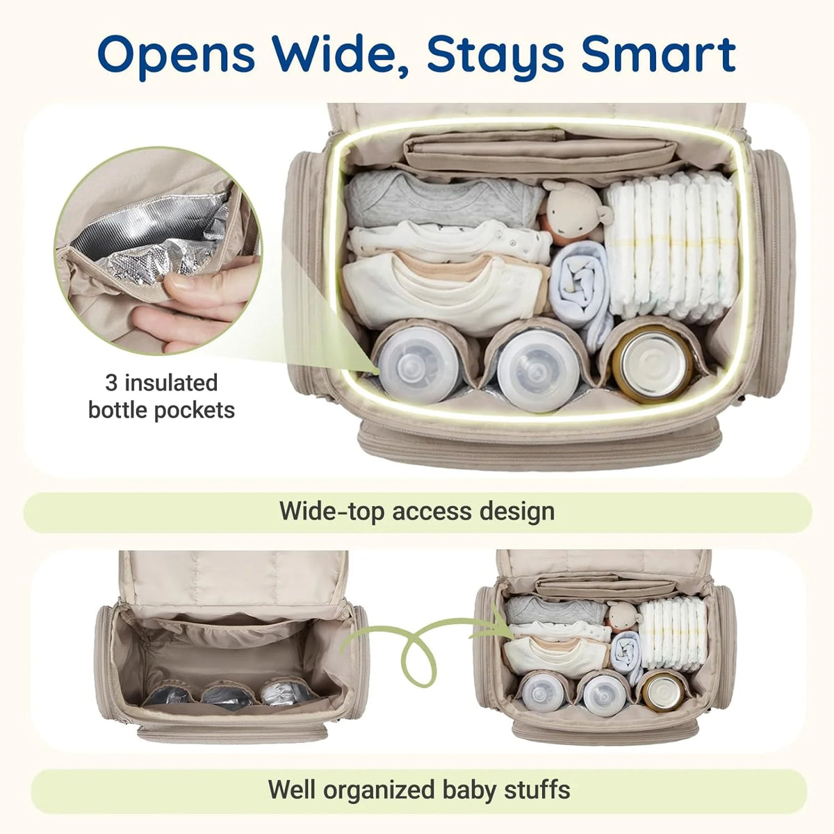 Diaper Backpack Insulated Bottle Pockets & Divided Interior