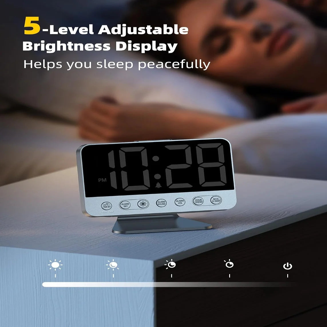 Digital Alarm Clock 2-Inch Battery Backup & USB Charging