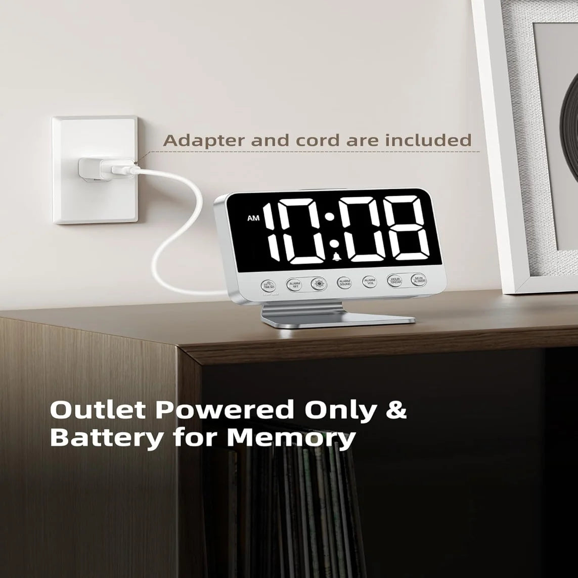 Digital Alarm Clock 2-Inch Battery Backup & USB Charging