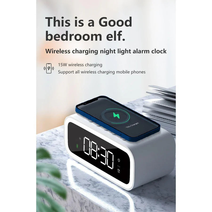 Digital Alarm Clock Qi Wireless Charging Dimmable LED Display
