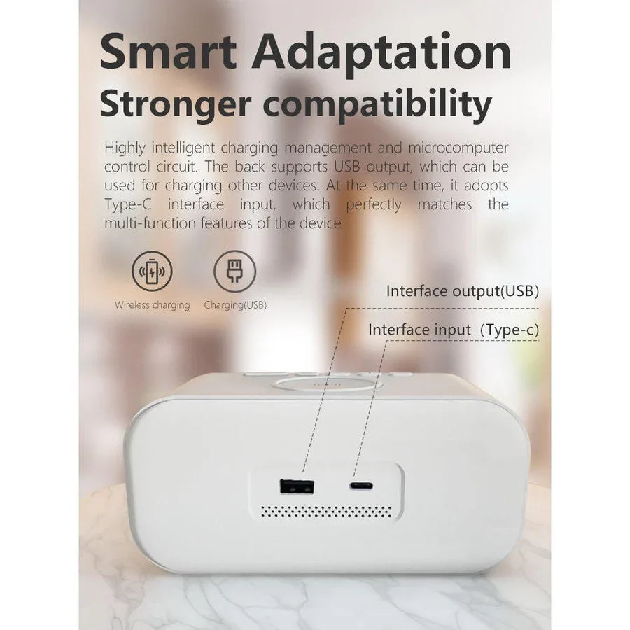 Digital Alarm Clock Qi Wireless Charging Dimmable LED Display