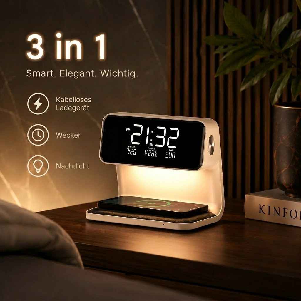 Digital Alarm Clock Wireless Charging Touch-Dimmable LED Light LCD Display