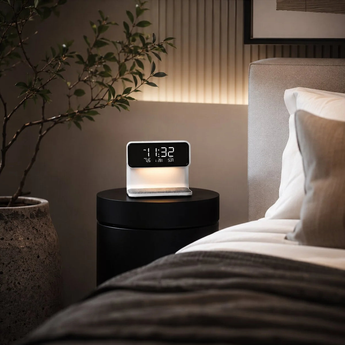 Digital Alarm Clock Wireless Charging Touch-Dimmable LED Light LCD Display