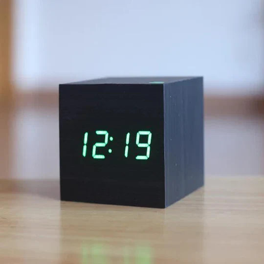 Digital Alarm Clock Wooden LED Display USB & Battery Powered