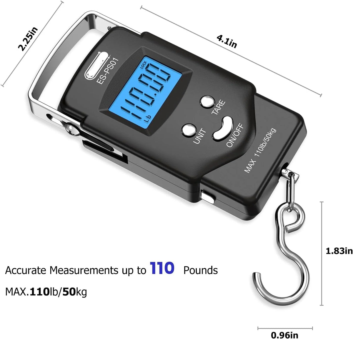 Digital Hanging Scale 110 lb Built-In Tape Measure