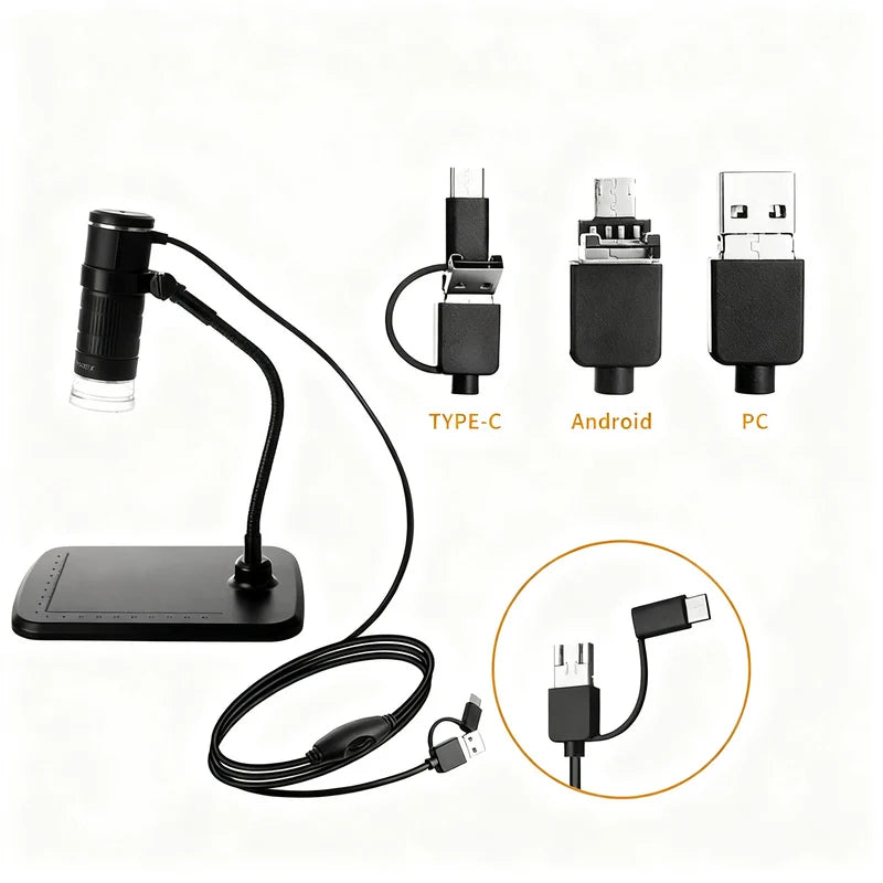 Digital Microscope 1600x Magnification USB-Powered Live Viewing