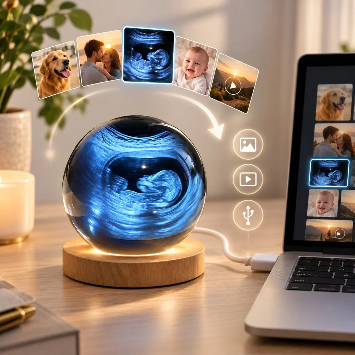 Digital Photo Display Sphere 2.75-Inch HD USB-C Transfer