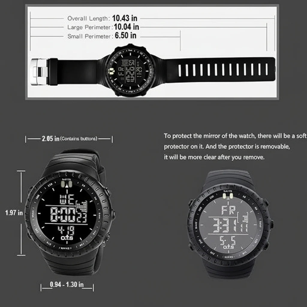Digital Sports Watch Shock-Resistant Water-Resistant LED Backlight
