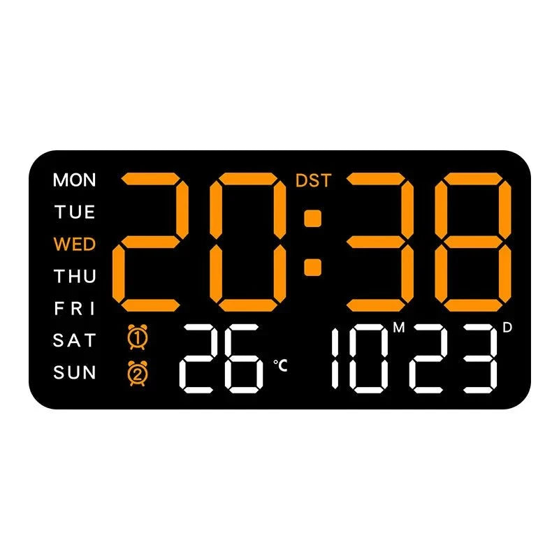 Digital Wall Clock Remote Control Dual Alarm Temperature Display