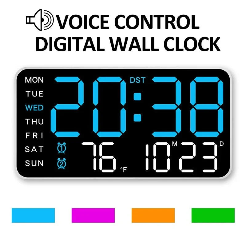 Digital Wall Clock Remote Control Dual Alarm Temperature Display