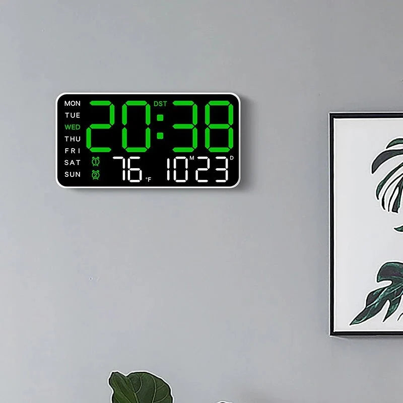 Digital Wall Clock Remote Control Dual Alarm Temperature Display