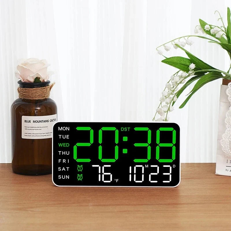 Digital Wall Clock Remote Control Dual Alarm Temperature Display
