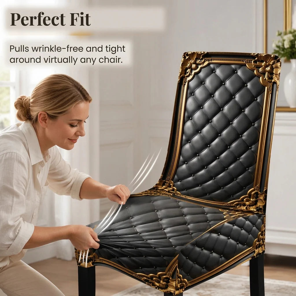 Dining Chair Covers Stretch Fit Baroque Print Machine-Washable